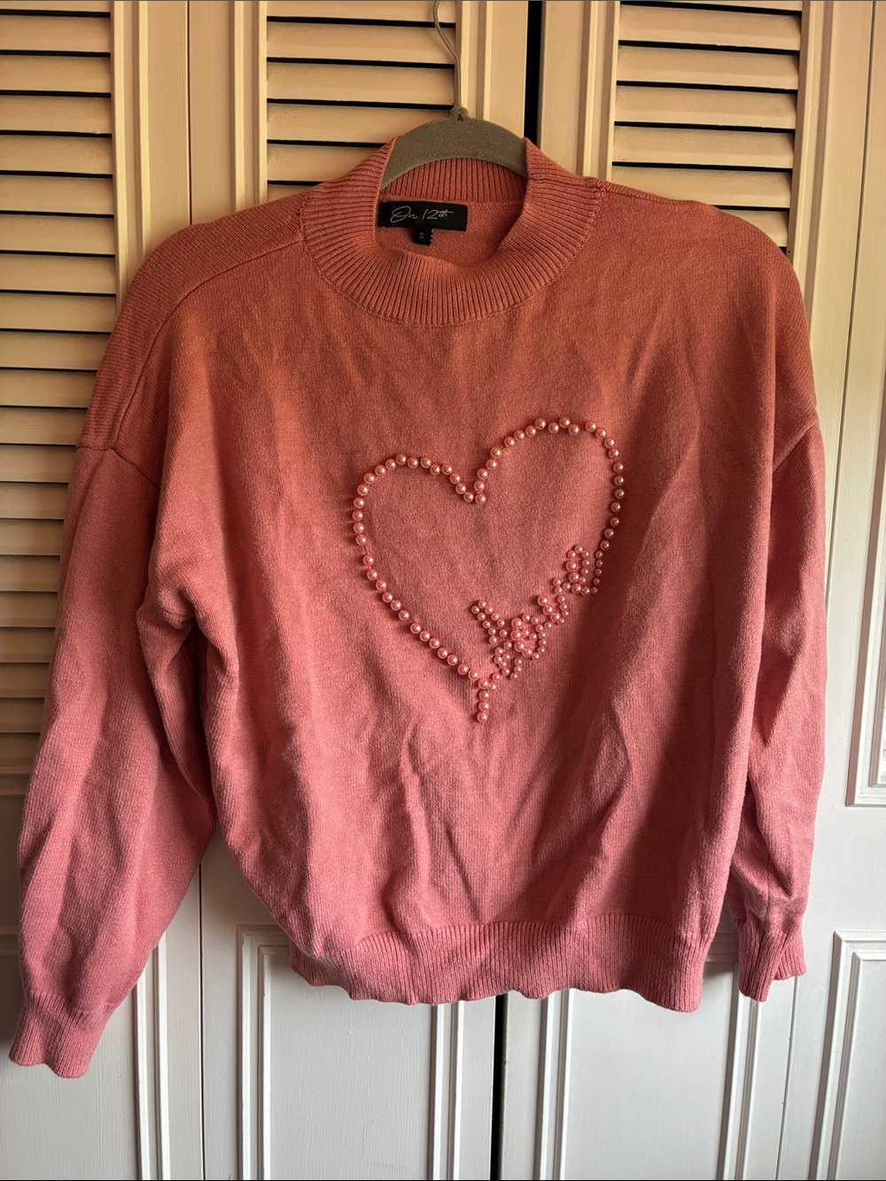 Coral Pink Pearl Heart Sweater